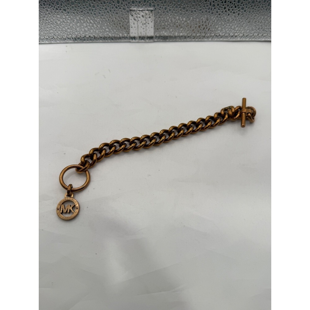 Michael Kors Gold Tone Toggle Bracelet MK Logo Charm Chain‎ Jewelry